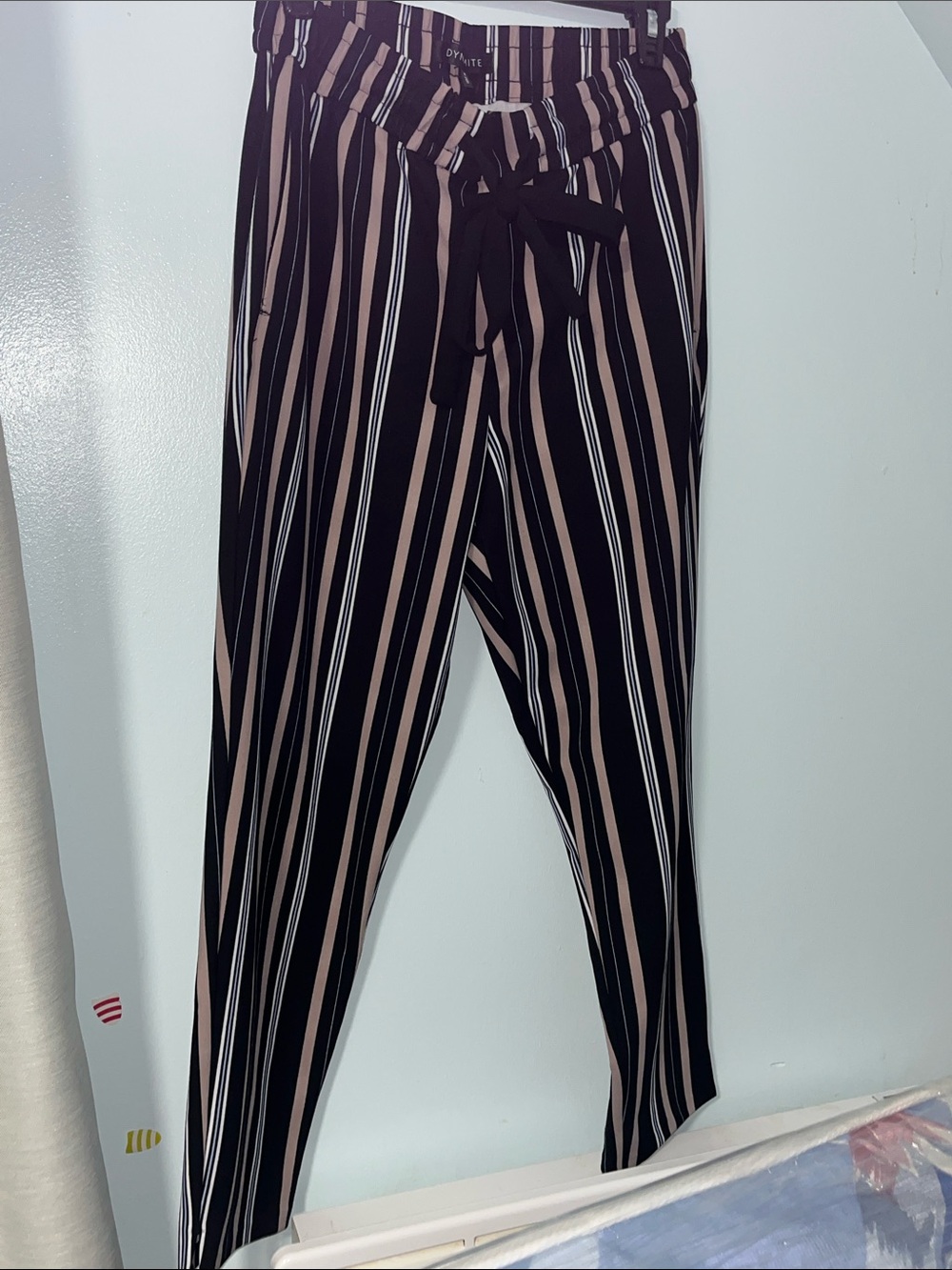Dynamite Black, Taupe & White Vertical Stripe Tie-Waist Shorts
